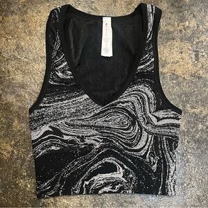 Athleta Aurora Seamless Shine Crop Rib Tank Bra Black Silver Sparkle Marble XXS